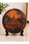 25 cm large size istanbul themed copper coffee presentation tray and decorative plate - handcrafted - 3
