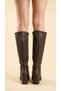 Women's High Heeled Leather Look Long Boots - 4
