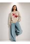 Women's Xo X Heart Graphic Printed Comfortable Fit Crew Neck Beige Sweatshirt - 2