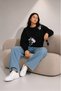 Women's Purple Flower Branch Printed Comfortable Fit Crew Neck Black Sweatshirt - 4