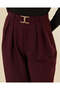 Women Burgundy Metal Detail Smart Trousers - 4