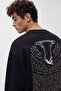 Men's Oversize Sweatshirt Abyss Printed Black – Crew Neck, 3 Thread Raster Fleece - 4