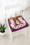 Fringed Zippered Chair Cushion with Sitting Cat Figure and Large Leaf Pattern - Patchwork Tufted Cushion