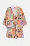 Çok Renkli Tropikal Desenli Bağlama Detaylı Beachwear Büyük Beden Alt-Üst Takım TBBSS25CP00001 - 5