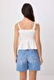 Beyaz  %100 Keten Aksesuar Detaylı Peplum Bluz TWOSS26BZ00681 - 8