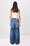 Premium Orta Mavi Özel Kumaş DÖKÜMLÜ Yüksek Bel %100 Pamuk Wide Leg Jeans TWOSS26JE00136 - 5