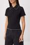 Siyah Fitted Polo Yaka Dikiş Detaylı Kısa Kol Pamuklu Esnek Örme T-Shirt TWOSS26TS00245 - 3