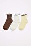 Ecru-Yellow-Brown 3-Piece Cotton Blend Plain Baby Overlock Knitted Socks Thmaw24Co00019