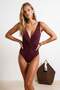 Plum V-Neck Covered Brazilian Chlorine & Water Resistant Long Lasting Lycra ®   Xtra Life Swimsuit Tbess24Ma00153 - 4