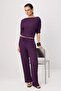 طقم علوي وسفلي محبوك ومرن بياقة قاربية وملمس مميز بلون البرقوق - TWOAW27AU00010 - 2
