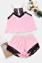 Pudra Dantelli İp Askılı Saten Şortlu Dokuma Pijama Takımı THMSS22PT0269