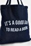 Dark Blue Denim Slogan Printed Women's Maxi Shoulder Bag Takss26Oc00118 - 5