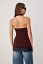 Brown Plain Regular Halter Neck Sleeveless Lace Detailed Stretch Knitted Blouse Twoss26Bz00755 - 4