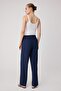 Siyah-Lacivert Düz Straight Normal Bel Boru Paça Scuba Krep Örme Pantolon TWOSS26PL00245 - 4