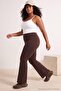 Kahverengi Fırçalı Soft Kumaş Flare Paça Yoga Örme Spor Tayt TBBSS24AY00004