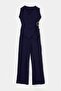 Navy Blue Double Breasted Collar Accessory Sleeveless Top Comfortable Fit Elastic Waist Pants Set Tdrss26Au00050 - 6