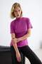 Purple 100% Cotton Gathered Waist Stand-Up Collar Brit Button Fitted Knitted T-Shirt Twoaw27Ts00023 - 2