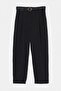 Black Belted Lycra Pleated Flat Trousers Tdrss26Pl00068 - 5