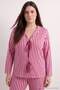Burgundy-Multicolor Soft Tuşe Cotton Striped Tied Knitted Pajamas Set Tbbaw27Ai00007 - 3