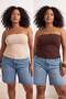 Kahverengi-Bej 2'Li Paket Fitted Crop Esnek Örme Bluz TBBSS26AF00083