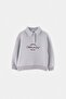 Gray Melange Slogan Printed Polo Collar Drop Shoulder Girls' Thick/Fleece Lined Sweatshirt Tkdaw26Sw00009 - 5