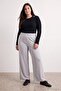 Gri Wide Leg/İspanyol Paça Yüksek Bel İnterlok Esnek Örme Pantolon TBBAW27AR00015 - 2