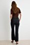 Siyah Ekstra Esnek Yüksek Bel Bilek Boy Crop Flare Jeans TWOAW27JE00202 - 4