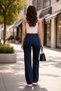 Denim Navy Blue Lycra Super High Waist Loose Jeans Palazzo Pants - 4