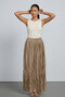 Vaduz Elastic Waist Crash Detailed Segmented Flared Long Skirt & Women's Skirt - Mink