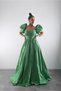Strapless Balloon Sleeves Draped Lined Puffy Luxury Taffeta Dress - 6