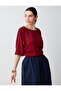 Burgundy Round Neck Three Quarter Sleeve Relaxed Fit Knitted Blouse - 4