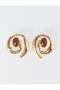 Gold Color Spiral Figured Big Stone Earrings - 2
