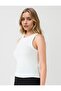 White Round Neck Slim Fit Sleeveless Knitted Tank Top - 3