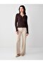 Brown Long Sleeve Shirt Collar Knitwear Blouse - 2