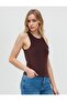 Bitter Brown Round Neck Slim Fit Sleeveless Knitted Tank Top - 3