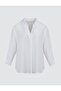 White V Neck Relaxed Fit Long Sleeve Woven Blouse - 8