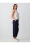 Navy Blue 100% Linen High Waist Narrow Leg Woven Trousers - 3