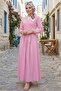Tie-Detail Blouse Skirt Two-Piece Set 1465 - Powder Pink