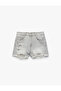 Buttoned Pocket Mini Jean Shorts with Frayed Detail - 4