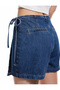 Cotton Tie Detailed Mini Denim Shorts Skirt - 3