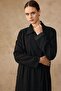 Stone and Satin Detailed Lined Oversized Overcoat Black 6837 - 6