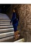 Velvet Midi Length Evening Dress with Cotton Detail 582312 Cobalt Blue - 4