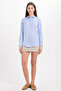 Women's Slim Fit Narrow Cut Body-Fit Long Sleeve Hidden-Button Detail Basic Blue Shirt - 2