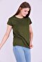 Khaki Green Color 100% Cotton Crew Neck Basic Unprinted Women's Knitted Short Sleeve Tshirt - 2