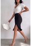 Women's Black Color Ottoman Fabric Front Slit Midi Length Skirt Mvsimliik Size 65 - 2