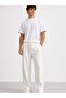Men's White Ottoman Fabric Baggy Pants with Drawstring and Pocketed , Casual Summer Sweatpants - 2