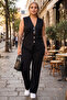 Women's Plus Size Zara Crepe Fabric V-Neck Buttoned Vest and Trousers Two-Piece Set - 2