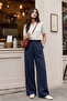 Gabardine Cotton Navy Blue Trousers with Snap Closure Pockets - 8