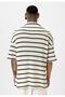 Oversize Striped Zippered Collar Knitwear T-Shirt - 5