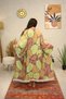 Muslin Kimono 100% Cotton Camel Sole Patterned Jacquard Bathrobe Kaftan Dressing Gown Neon Green - 2